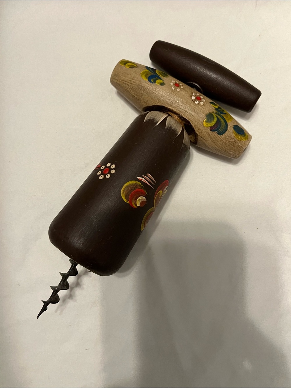 VIntage (70’s) Hand Painted Corkscrew. Wood & Metal.